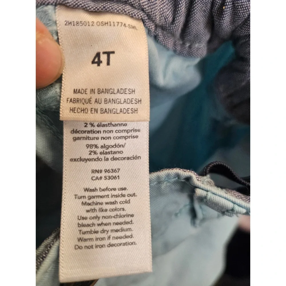 OshKosh B'gosh Boys Light Blue Chino Shorts Size 4T Adjustable Waist 2H185012